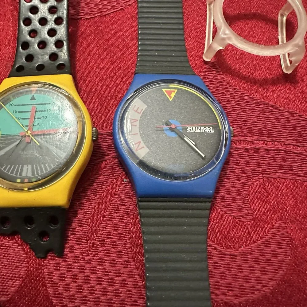 Vintage 1989 / 1987 Swatch Blue Jet & Follow Me Classic Design New Batteries.
